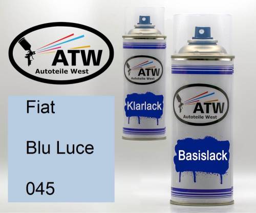 Fiat, Blu Luce, 045: 400ml Sprühdose + 400ml Klarlack - Set, von ATW Autoteile West.